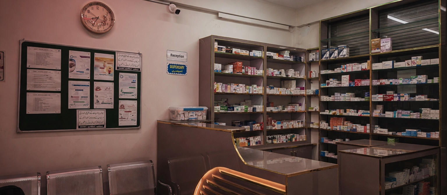 SKMC reception desk and dispensary, Attock